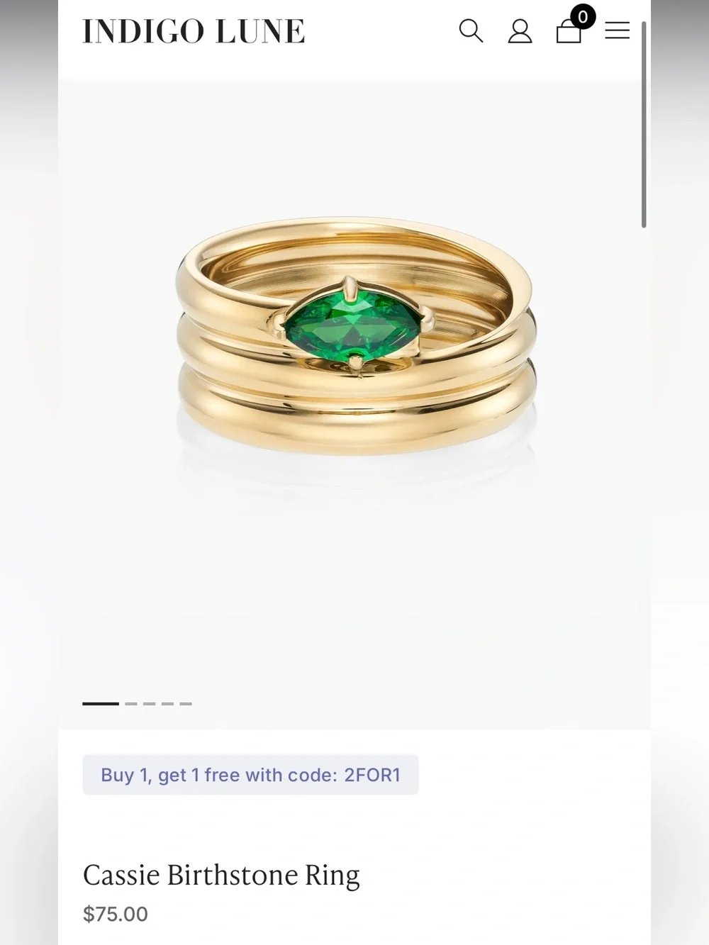 indigo lune gold plated/emerald ring bundle